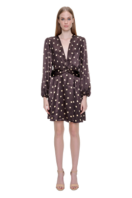 Ganni Kahverengi puantiyeli mini elbise